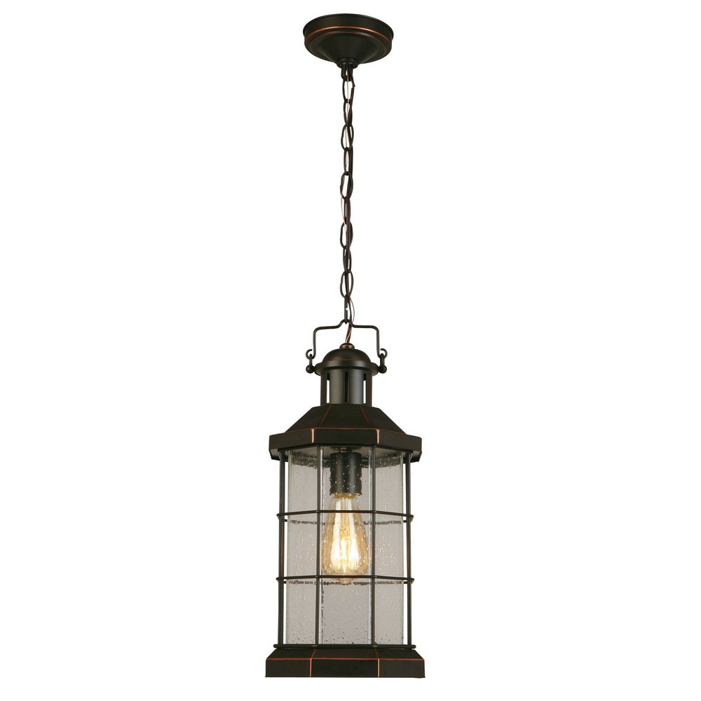 Eglo Lighting-202873A-San Mateo Creek - One Light Geometric Pendant   Oil Rubbed Bronze Finish with Clear Seeded Glass