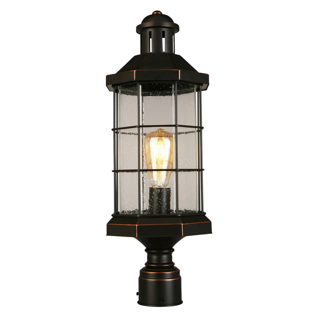 Eglo Lighting-202874A-San Mateo Creek - One Light Outdoor Post Lantern   Oil Rubbed Bronze Finish with Clear Seeded Glass