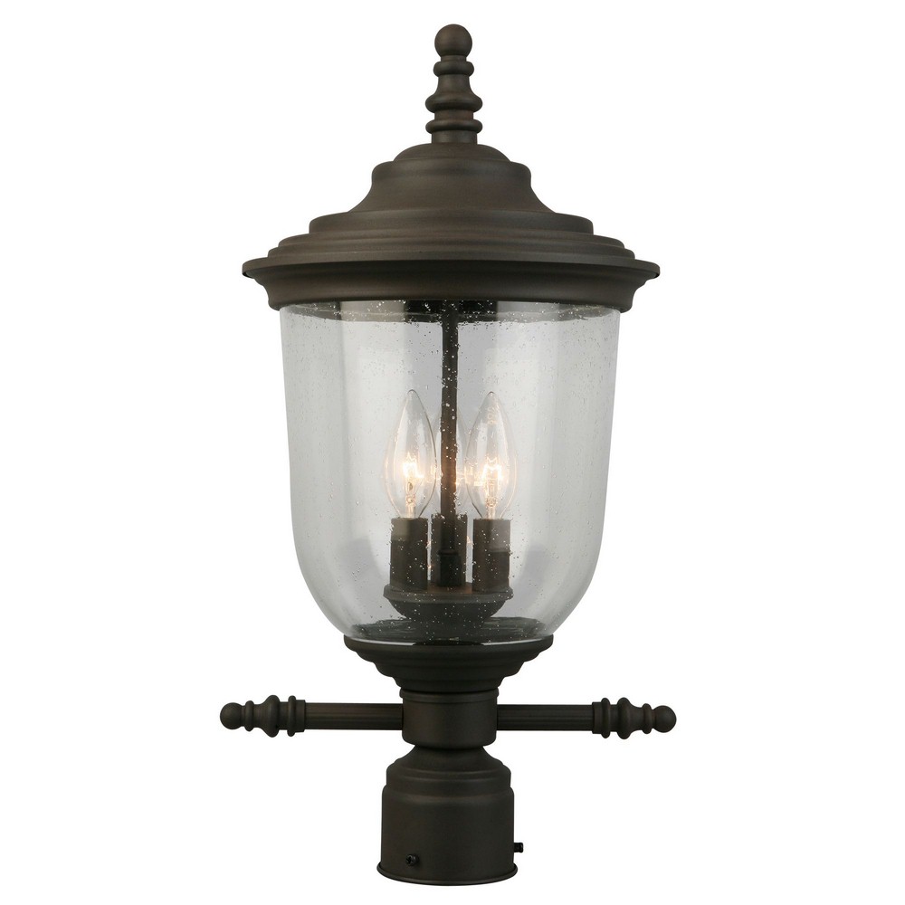 Eglo Lighting-202878A-Pinedale - Three Light Outdoor Post Lantern   Matte Bronze Finish with Clear Seeded Glass