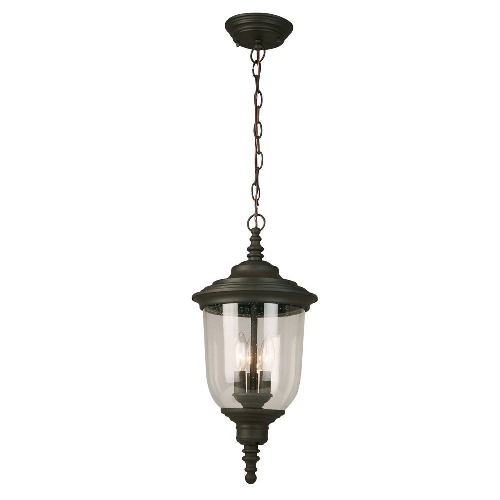 Eglo Lighting-202879A-Pinedale - Three Light Outdoor Pendant   Matte Bronze Finish with Clear Seeded Glass