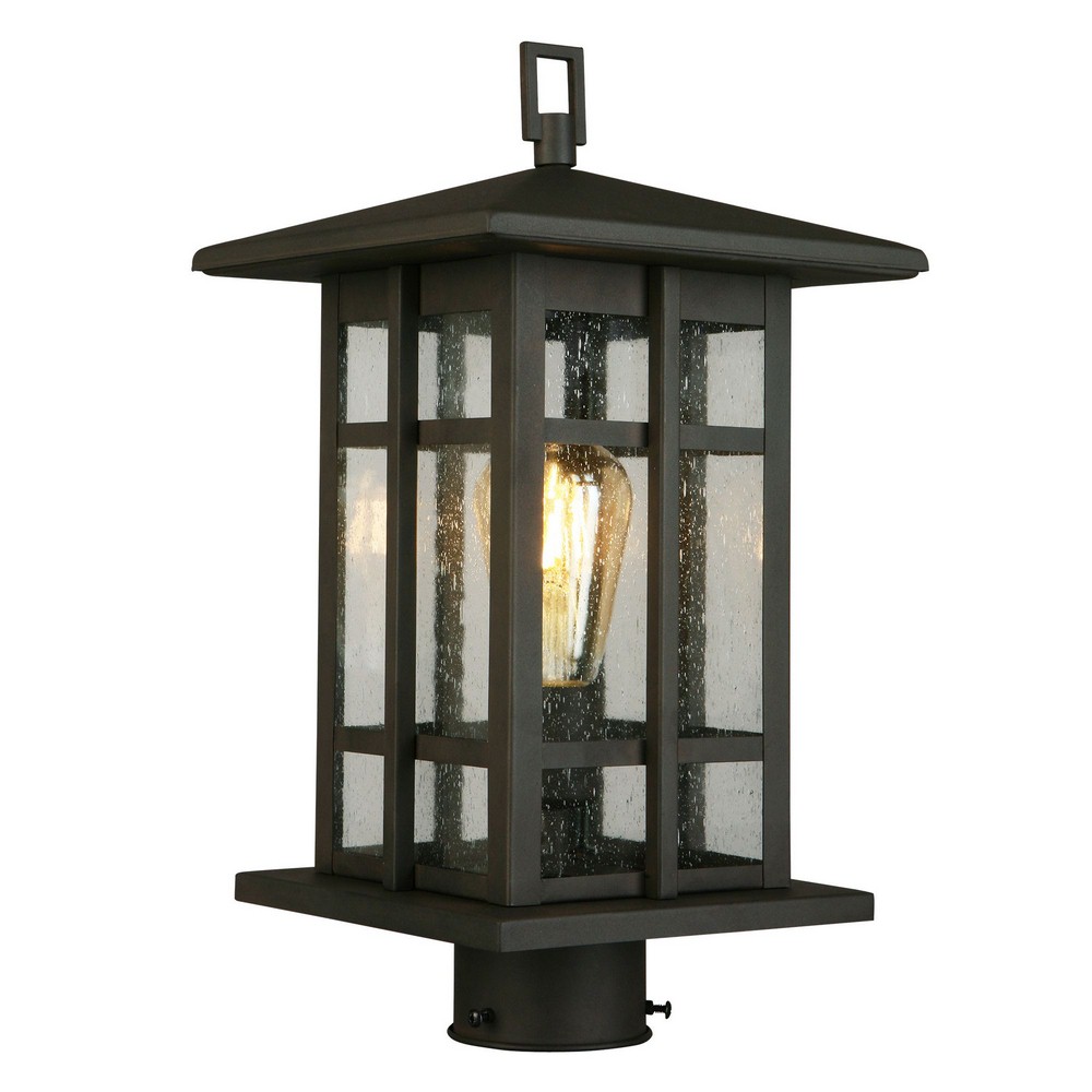 Eglo Lighting-202889A-Arlington Creek - One Light Outdoor Post Lantern   Matte Bronze Finish with Clear Seeded Glass