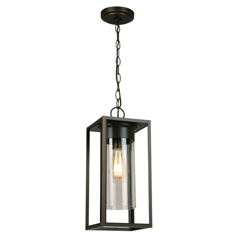Eglo Lighting-202898A-Walker Hill - 1-Light Outdoor Pendant - Oil Rubbed Bronze - Clear Glass - 18 Inches   Oil Rubbed Bronze Finish with Clear Glass