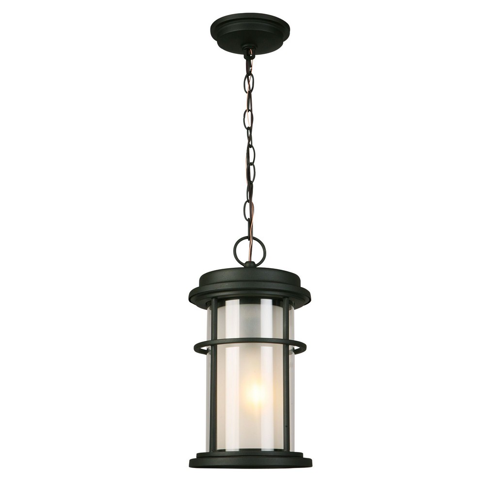 Eglo Lighting-203028A-Helendale - One Light Outdoor Pendant   Matte Black Finish with Clear/Frosted Glass