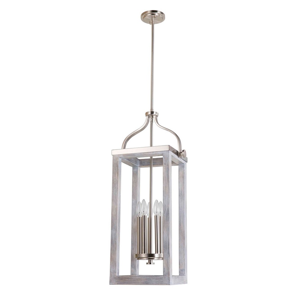 Eglo Lighting-203105A-Montrose - 5-Light Pendant - Acacia Wood And Brushed Nickel   Acia Wood/Brushed Nickel Finish