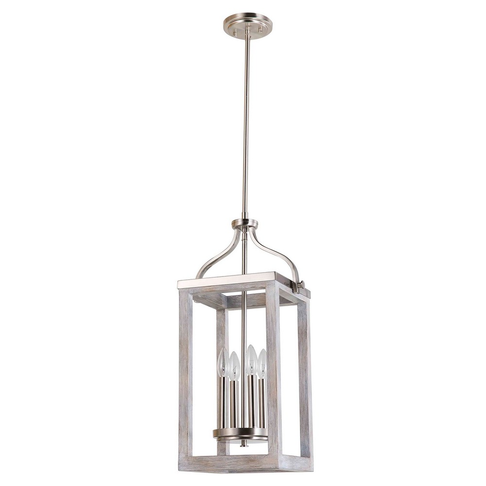 Eglo Lighting-203106A-Montrose - 4-Light Pendant - Acacia Wood And Brushed Nickel   Acia Wood/Brushed Nickel Finish