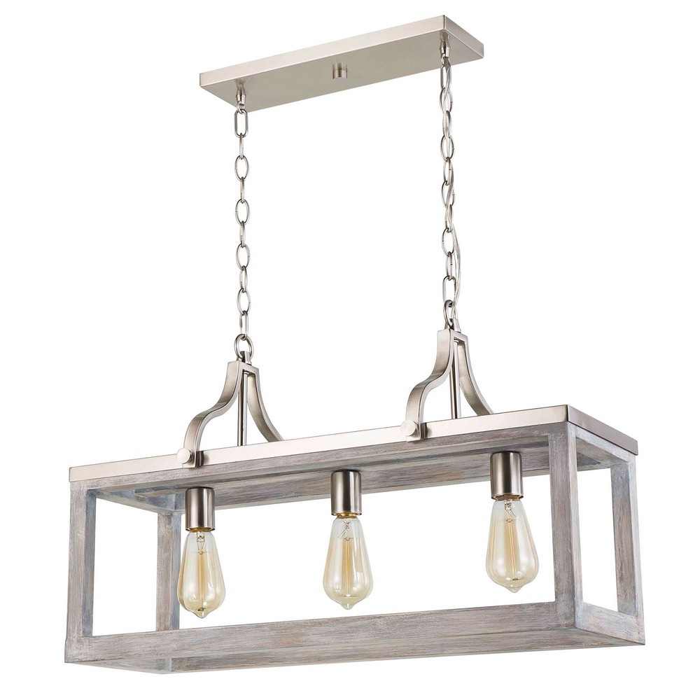 Eglo Lighting-203109A-Montrose - 3-Light Linear Pendant - Acacia Wood And Brushed Nickel   Acia Wood/Brushed Nickel Finish