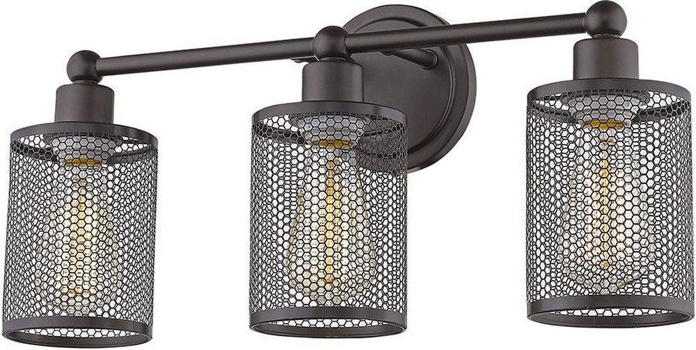 Eglo Lighting-203463A-Verona - 3-Light Bath Light - Brushed Nickel Finish - Metal Cage Shades   Oil Rubbed Bronze Finish with Oil Rubbed Bronze Metal Shade
