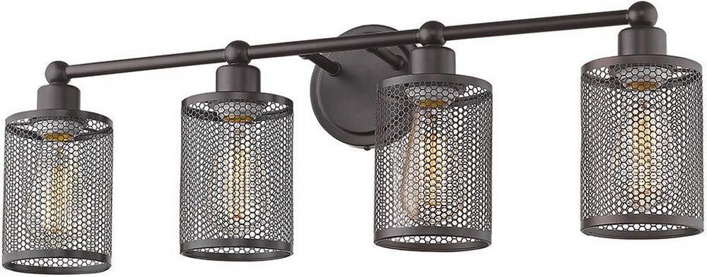 Eglo Lighting-203465A-Verona - 4-Light Bath Light - Brushed Nickel Finish - Metal Cage Shades   Oil Rubbed Bronze Finish with Oil Rubbed Bronze Metal Shade