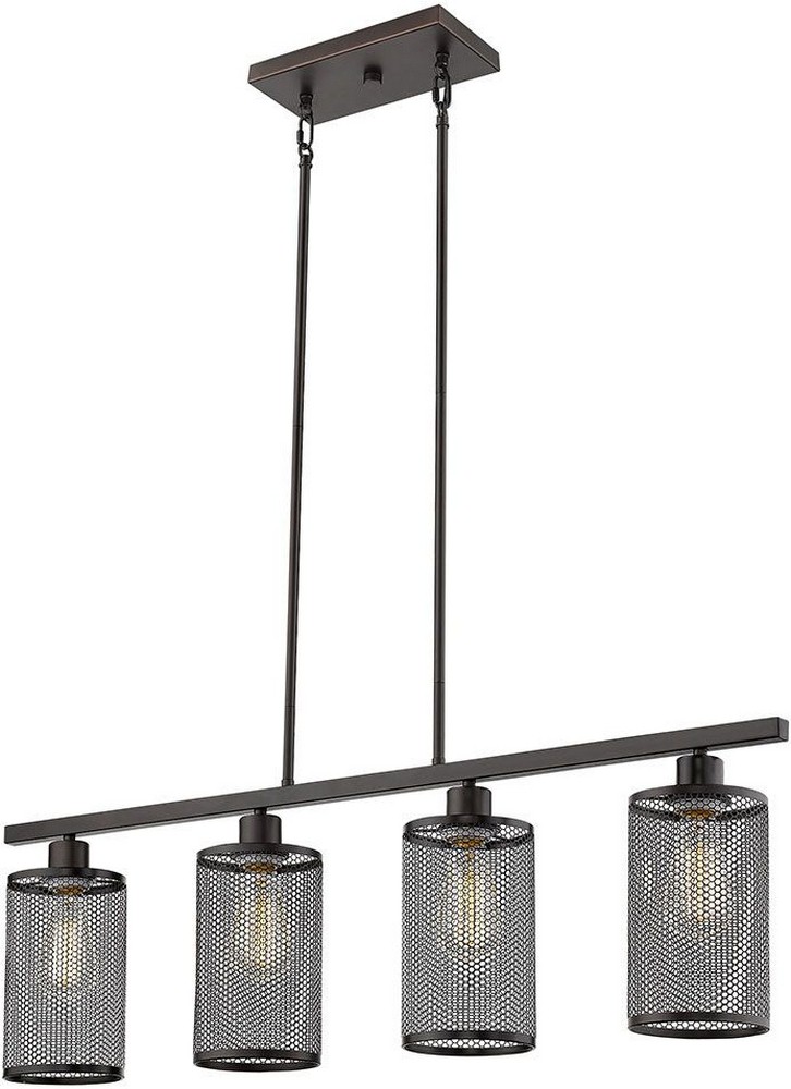 Eglo Lighting-203474A-Verona - 4-Light Linear Pendant - Brushed Nickel - Metal Cage Shades Oil Rubbed Bronze  Oil Rubbed Bronze Finish