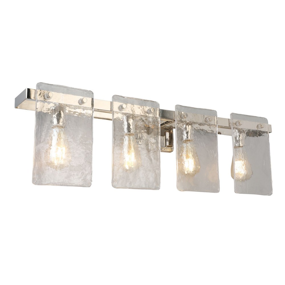 Eglo Lighting-203994A-Wolter - 4-Light Vanity Light - Polished Nickel - Clear Hand Sculpted Glass   Polished Nickel Finish with Clear Sculpted Glass