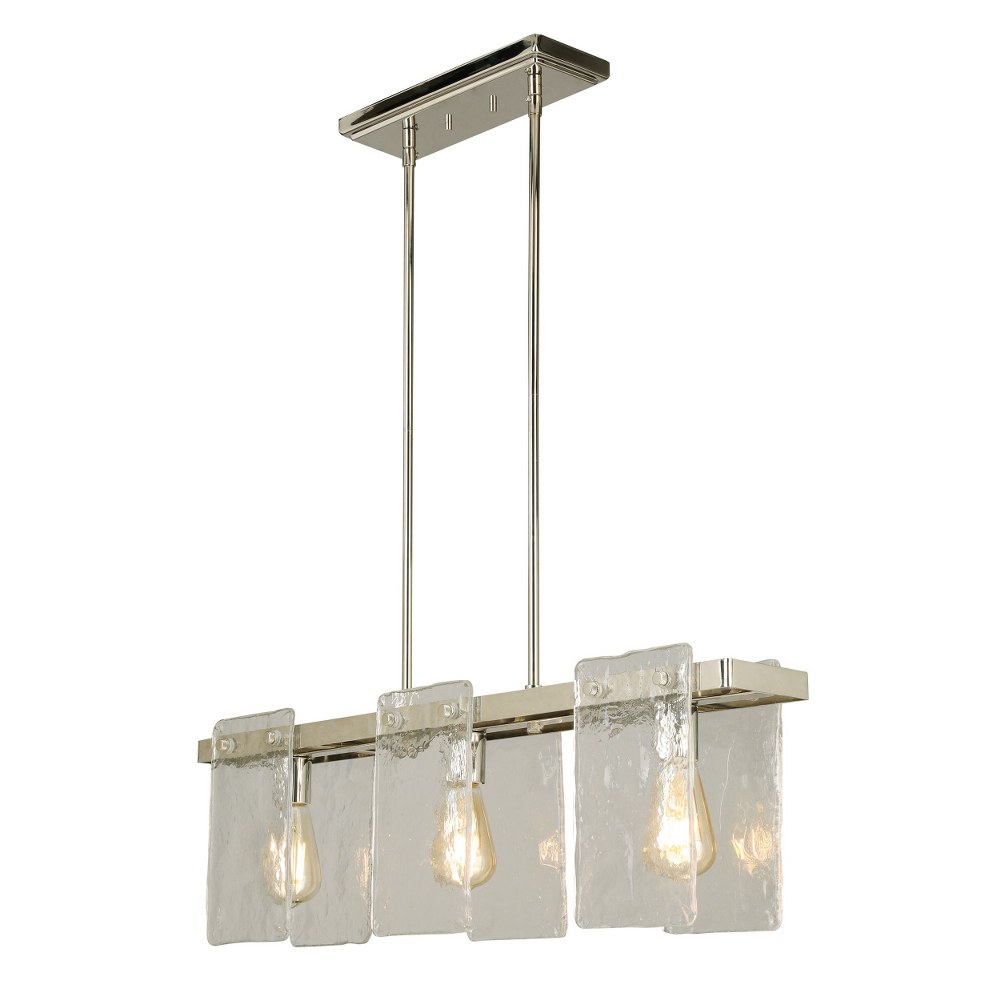 Eglo Lighting-203996A-Wolter - 3-Light Multi Light Linear Pendant - Polished Nickel - Clear Hand Sculpted Glass   Polished Nickel Finish with Clear Sculpted Glass