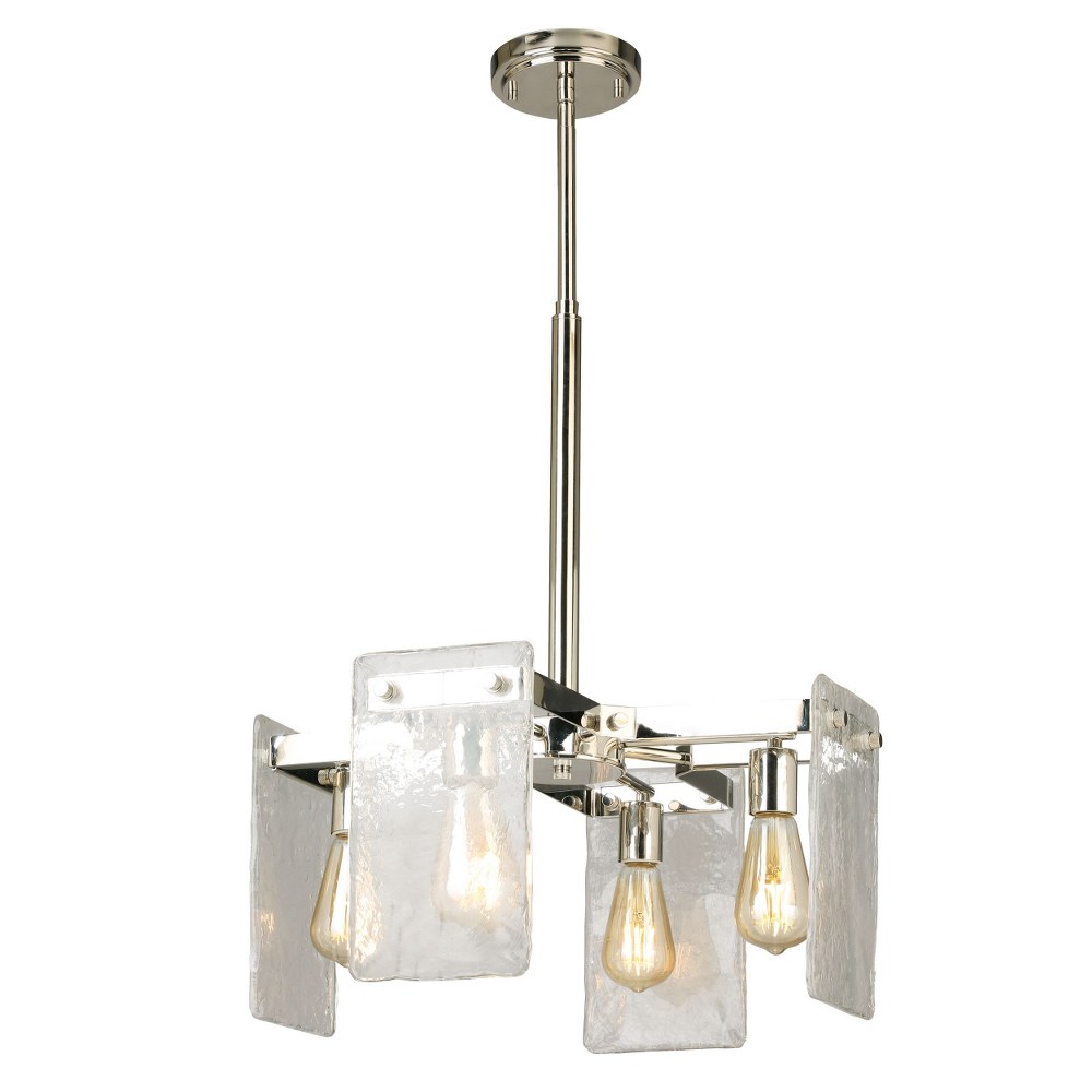 Eglo Lighting-203997A-Wolter - 4-Light Chandelier - Polished Nickel - Clear Hand Sculpted Glass   Polished Nickel Finish with Clear Sculpted Glass
