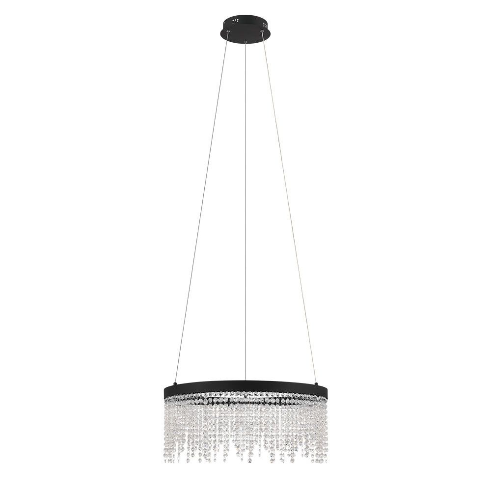 Eglo Lighting-204356A-Antelao - Round LED Crystal Chandelier - Chrome   Black Finish with Clear Crystal Strands Glass