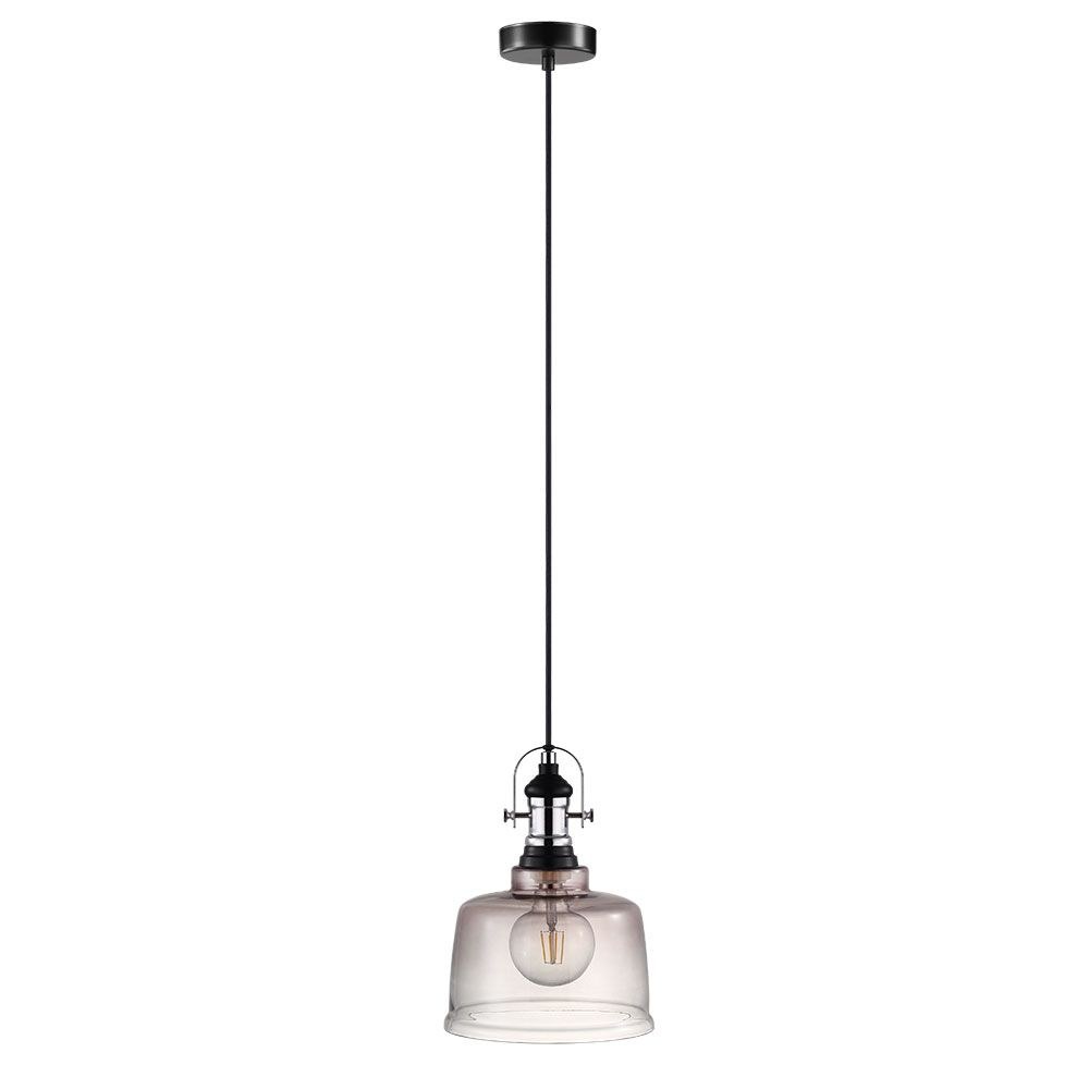 Eglo Lighting-204368A-Gilwell 1 - One Light Pendant   Matte Black/Chrome Finish with Smoked Glass