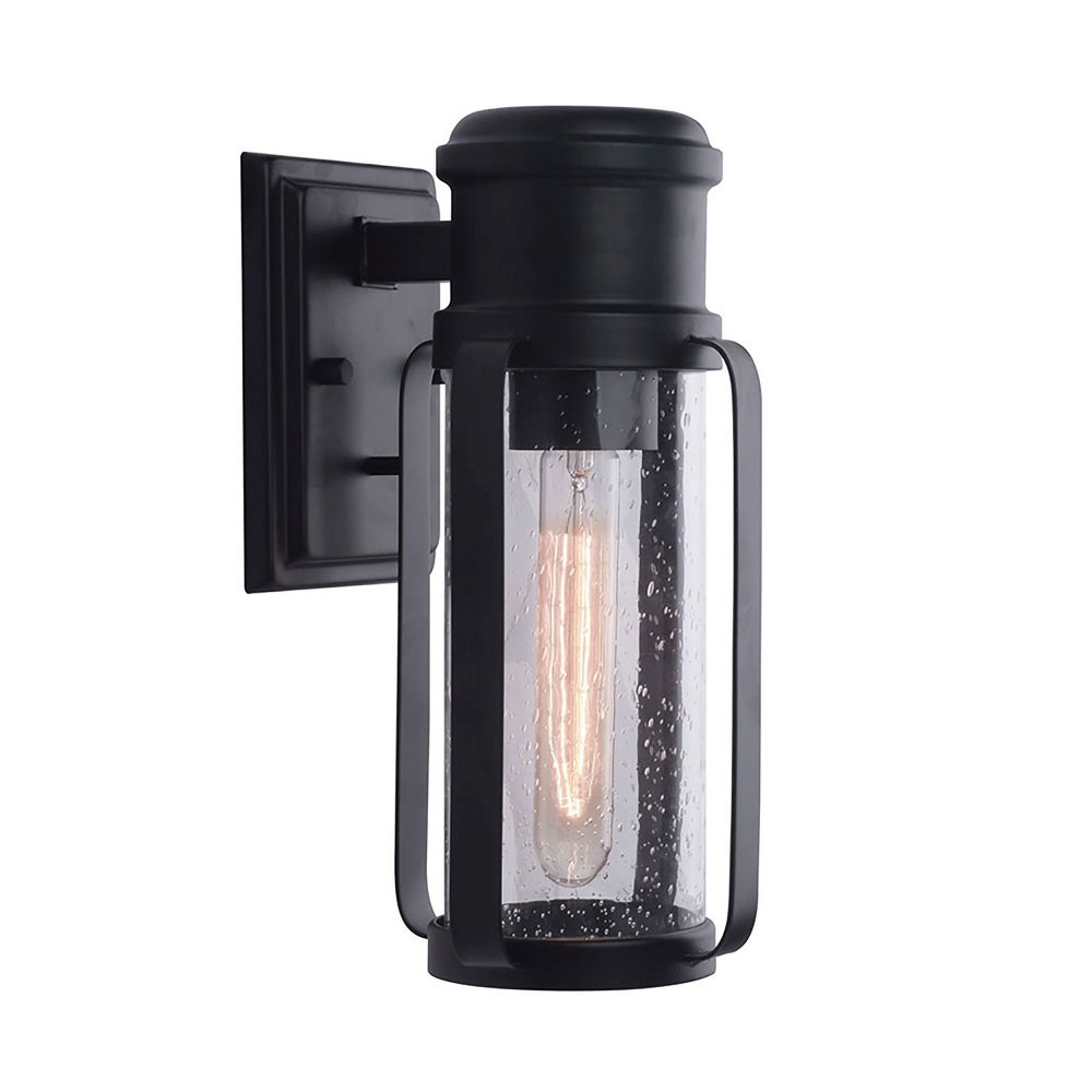 Eglo Lighting-204557A-Abner - 1 Light Outdoor Wall Sconce - Matte Black - Clear Seedy - 7 Inches   Matte Black Finish with Clear Seedy Glass