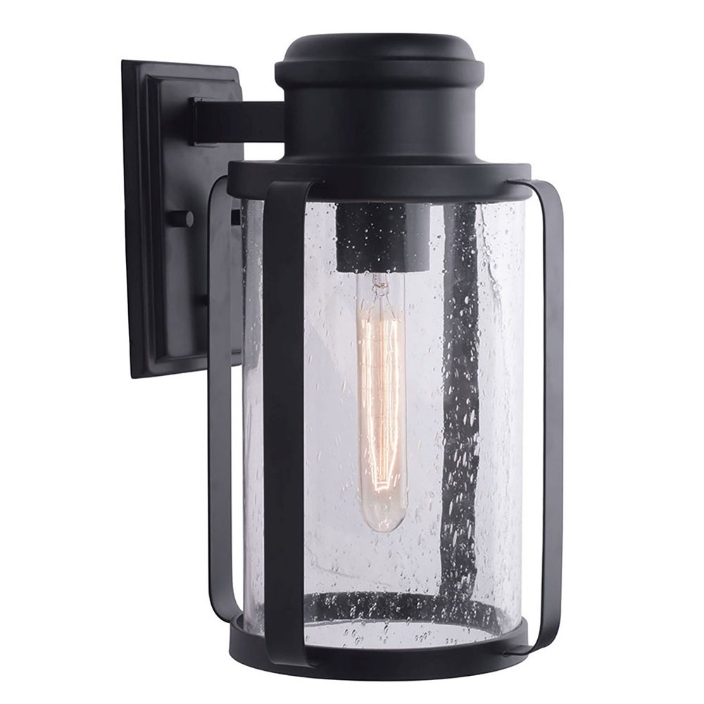 Eglo Lighting-204559A-Abner - 1 Light Outdoor Wall Sconce - Matte Black - Clear Seedy - 10 Inches   Matte Black Finish with Clear Seedy Glass