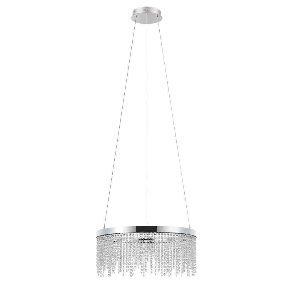 Eglo Lighting-39279A-Antelao - Round LED Crystal Chandelier - Chrome   Chrome Finish with Clear Crystal Strands Glass