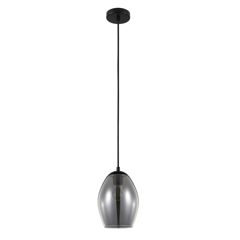 Eglo Lighting-39564A-Estanys - One Light Pendant   Matte Black Finish with Metallic Smoked Glass
