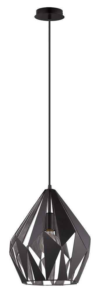 Eglo Lighting-49255A-Carlton 1 - 1-Light Pendant - Black and Copper   Black/Silver Finish with Black/Silver Steel Shade