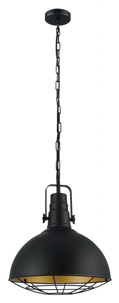 Eglo Lighting-49742A-Cannington - 1 Light Pendant - Matte Black - Matte Black and Gold   Matte Black Finish with Matte Black/Gold Metal Shade