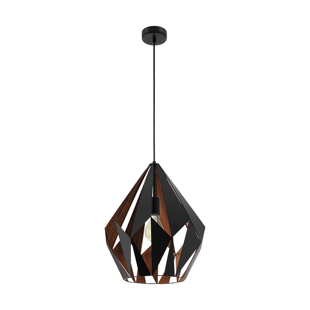 Eglo Lighting-49878A-Carlton - One Light Geometric Pendant   Matte Black/Copper Finish with Matte Black/Copper Steel Shade