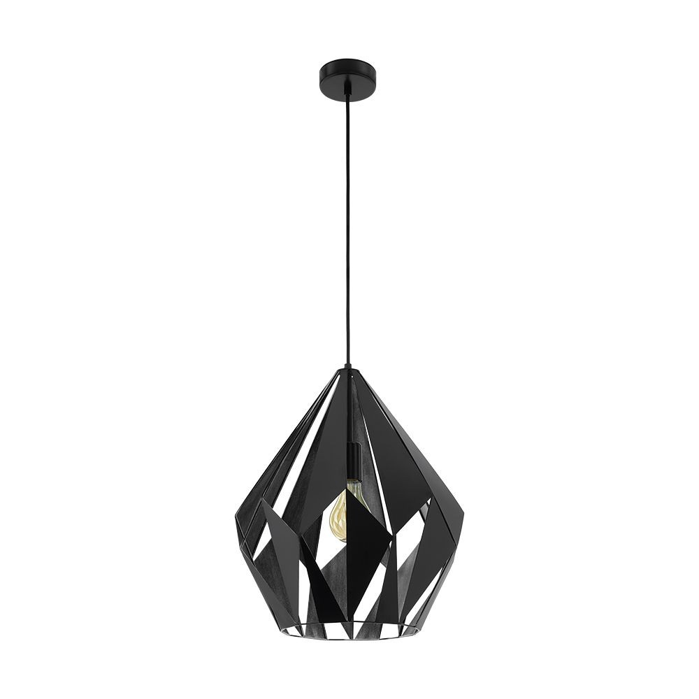 Eglo Lighting-49879A-Carlton - One Light Geometric Pendant   Matte Black/Silver Finish with Matte Black/Silver Steel Shade