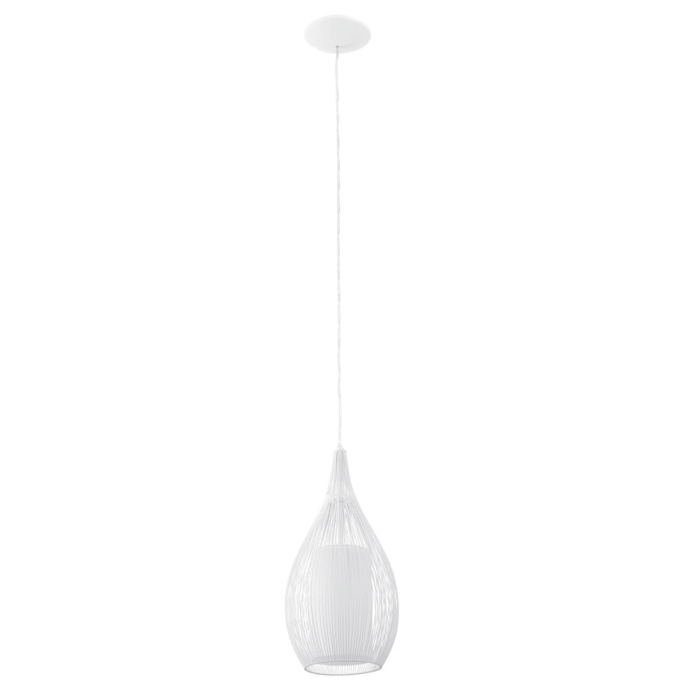 Eglo Lighting-92251A-Razoni - 1-Light Pendant - White - Opal Glass   White Finish with White Metal Shade