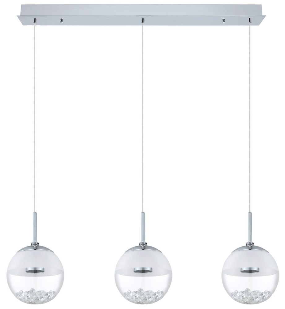Eglo Lighting-93784A-Montefio 1 - 33.66 13.2W 3 LED Pendant Chrome Finish with White/Clear Glass with Clear Crystal