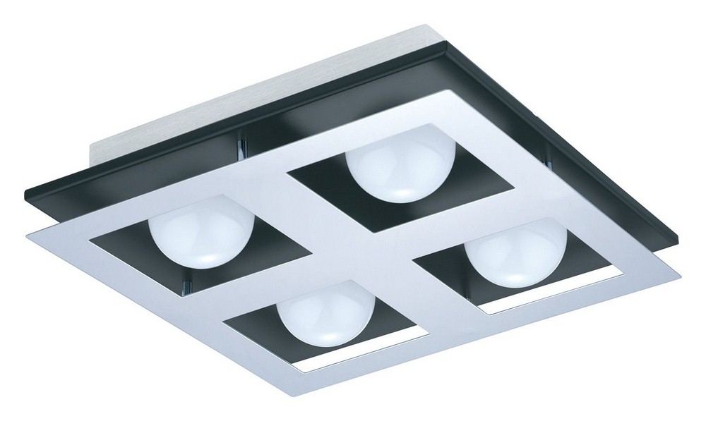Eglo Lighting-94233A-Bellamonte - 10.63 Inch 13.2W 4 LED Flush Mount   Brushed Aluminum/Black Finish with White Glass