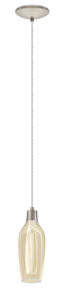 Eglo Lighting-95391A-Pontevedra - One Light Mini Pendant   Matte Nickel Finish with Amber/White Glass