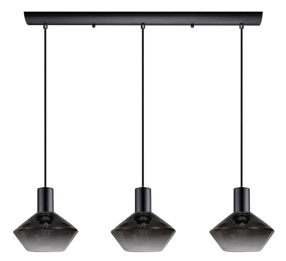 Eglo Lighting-97424A-Ponzano - Three Light Kitchen Island Pendant   Black Chrome Finish with Black Glass