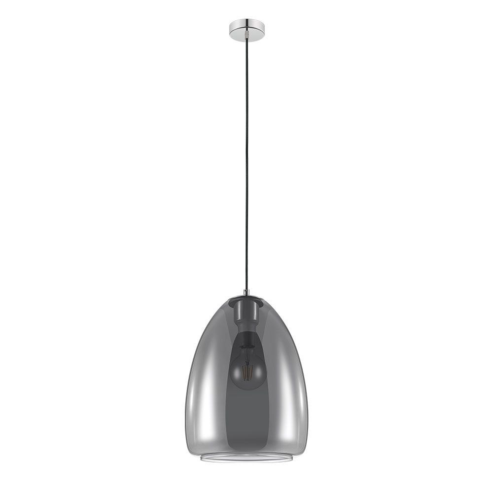 Eglo Lighting-98614A-Alobrase - One Light Pendant   Matte Black Finish with Smoked Glass