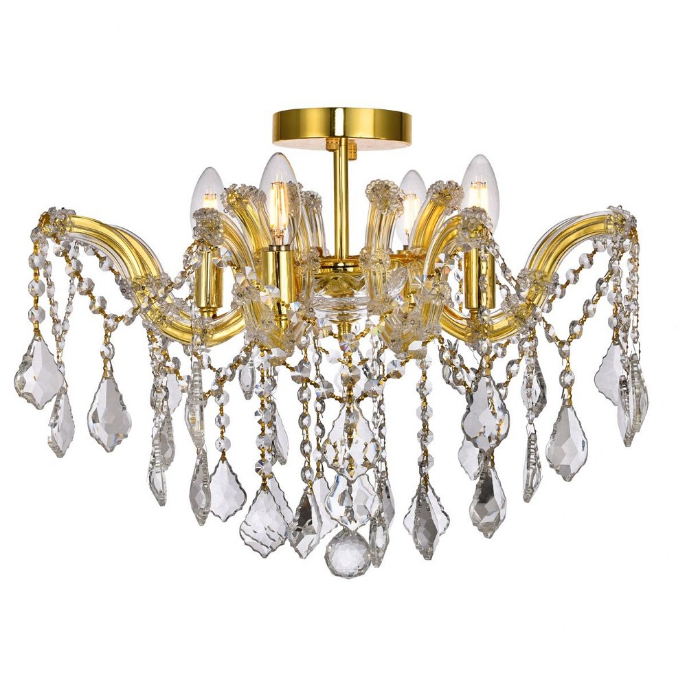 Elegant Lighting-2800F18G/RC-Maria Theresa - Four Light Flush Mount Royal Cut Gold Chrome Finish