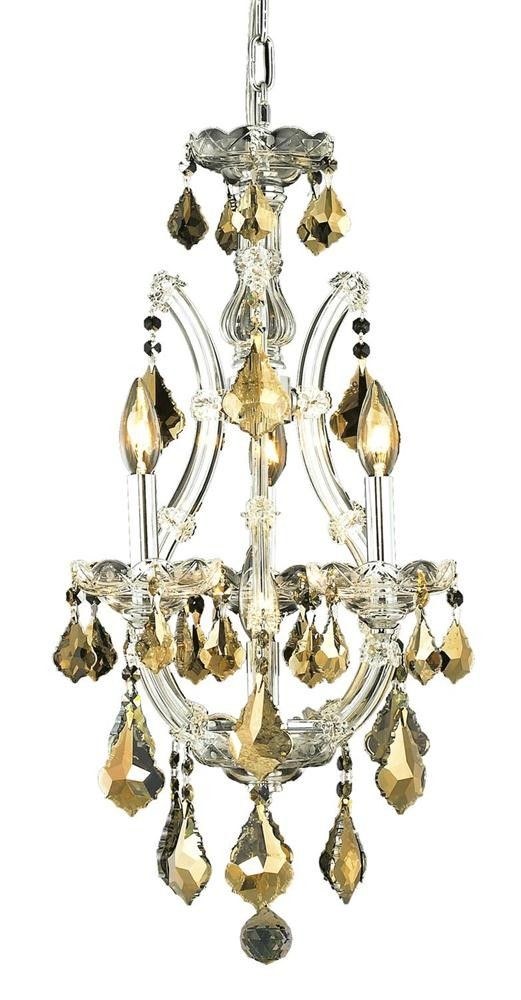 Elegant Lighting-2800D12C-GT/RC-Maria Theresa - Four Light Pendant   Chrome Finish with Royal Cut Crystal - Golden Teak (Smoky)