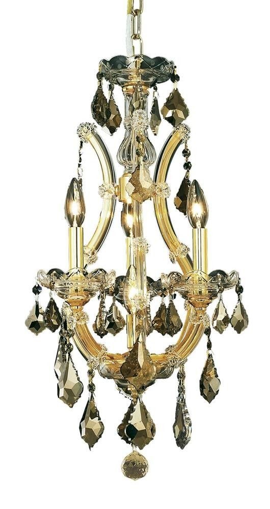 Elegant Lighting-2800D12G-GT/RC-Maria Theresa - Four Light Pendant   Gold Finish with Royal Cut Crystal - Golden Teak (Smoky)