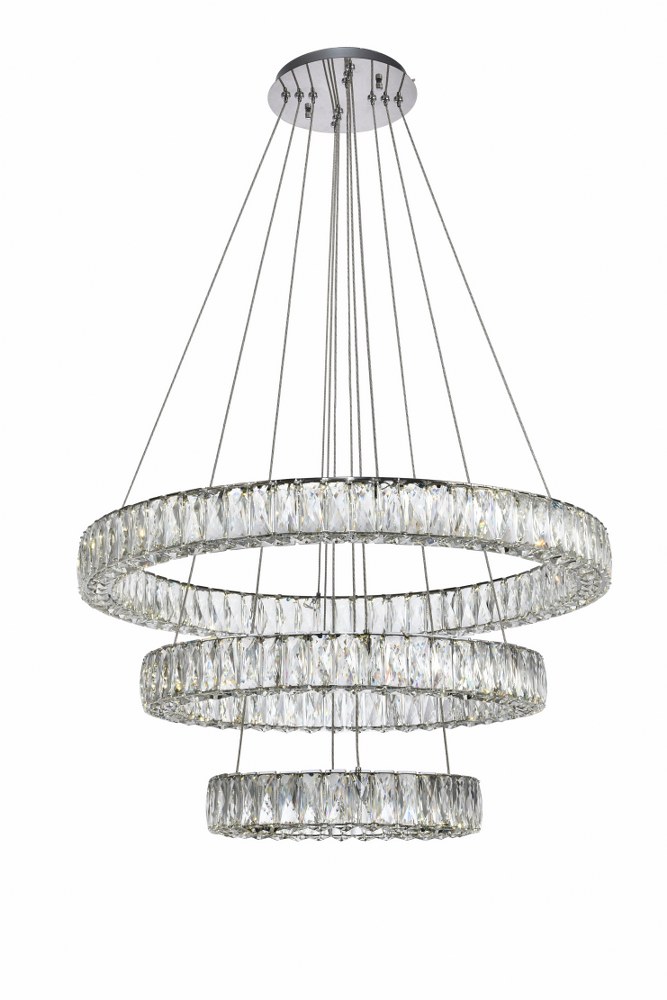 Elegant Lighting-3503G3LC-Monroe - 31.5 Inch 0.23W 1 Led 3-Tier Chandelier   Chrome Finish with Clear Royal Cut Crystal