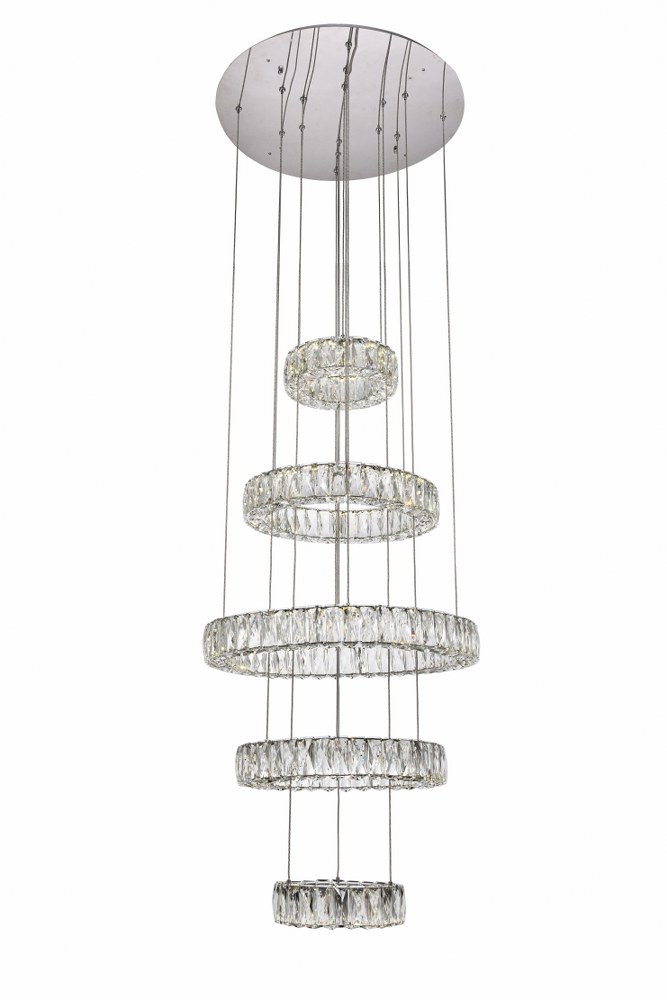 Elegant Lighting-3503G5LC-Monroe - 25.6 Inch 0.23W 1 Led 5-Tier Chandelier   Chrome Finish with Clear Royal Cut Crystal