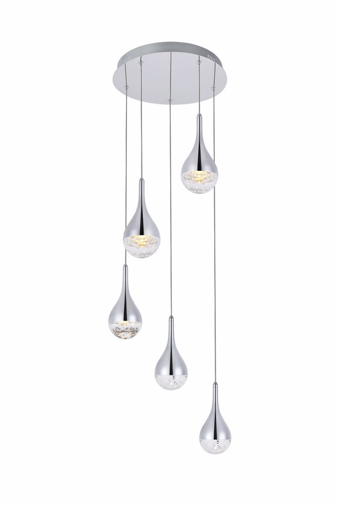 Elegant Lighting-3805D14C-Amherst - 14.5 Inch 25W 5 Led Chandelier   Chrome Finish with Clear Crystal