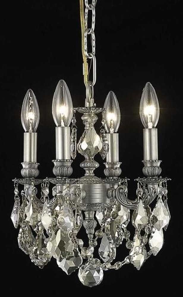 Elegant Lighting-9104D10PW-GT/RC-Lillie - Four Light Chandelier   Pewter Finish with Royal Cut Crystal - Golden Teak (Smoky)