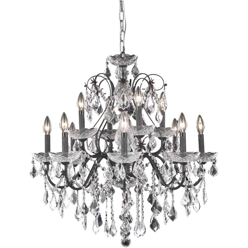 Elegant Lighting-V2015D28DB/RC-St. Francis - Twelve Light Chandelier Royal Cut Dark Bronze Chrome Finish