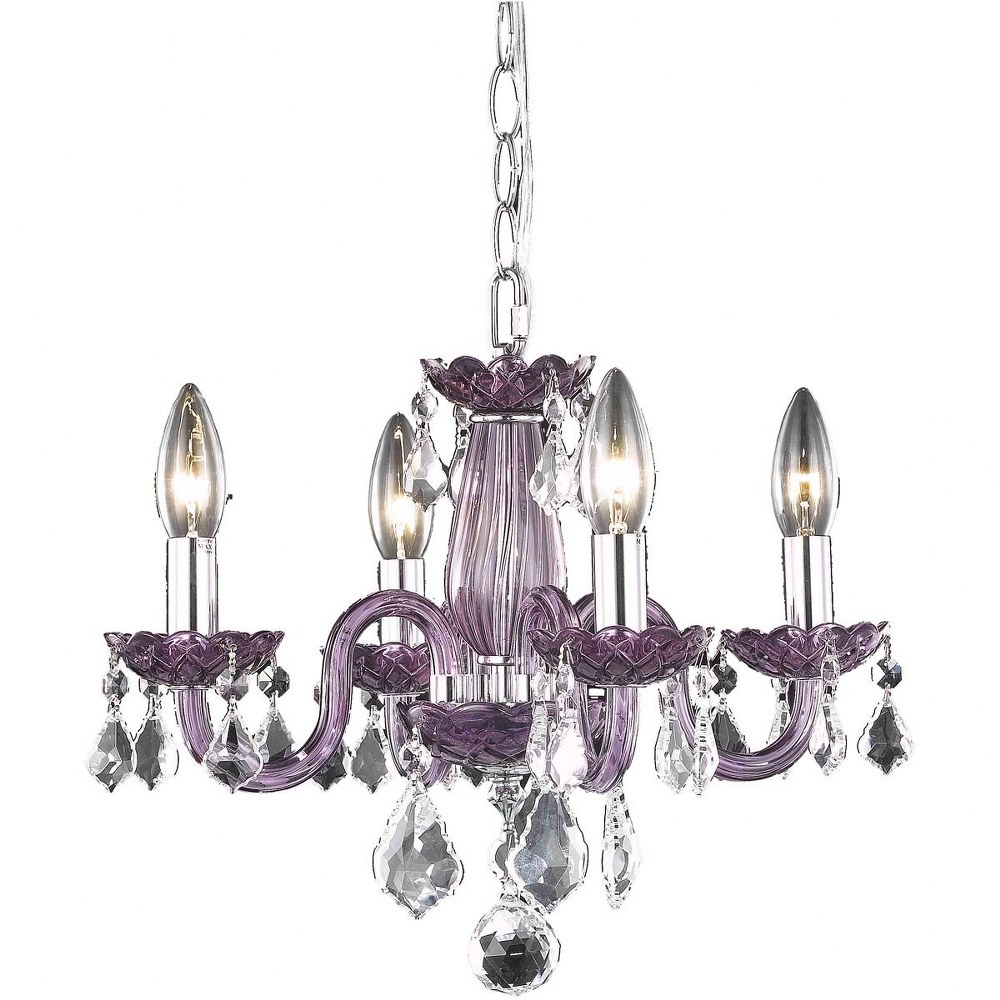 Elegant Lighting-V7804D15PE/RC-Rococo - Four Light Pendant Purple Royal Cut Chrome Finish