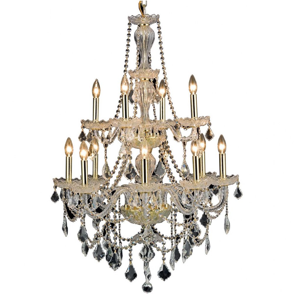 Elegant Lighting-V7890D28G/RC-Giselle - Twelve Light Chandelier Royal Cut Gold Chrome Finish