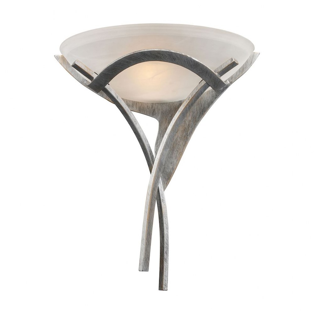 Elk Lighting-001-TS-Aurora - 1 Light Wall Sconce in Transitional Style with Art Deco and Southwestern inspirations - 18 Inches tall and 16 inches wide   Tarnished Silver Finish with White Faux-Alabast