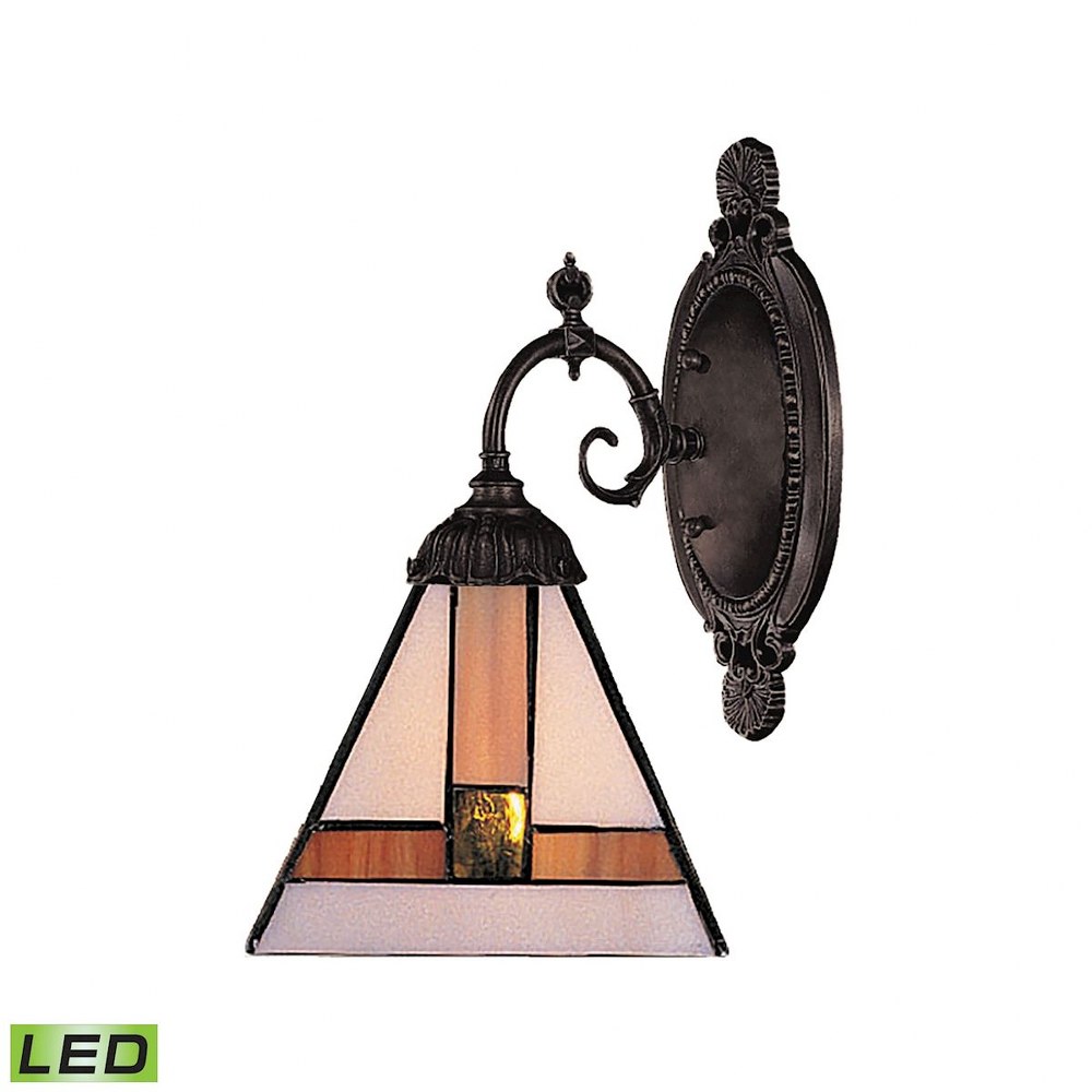 Elk Lighting-071-TB-01-LED-Mix- 9.5W 1 LED Wall Sconce in Traditional Style with Victorian and Vintage Charm inspirations - 10 Inches tall and 4.5 inches wide   Tiffany Bronze Finish with Tiffany Glas