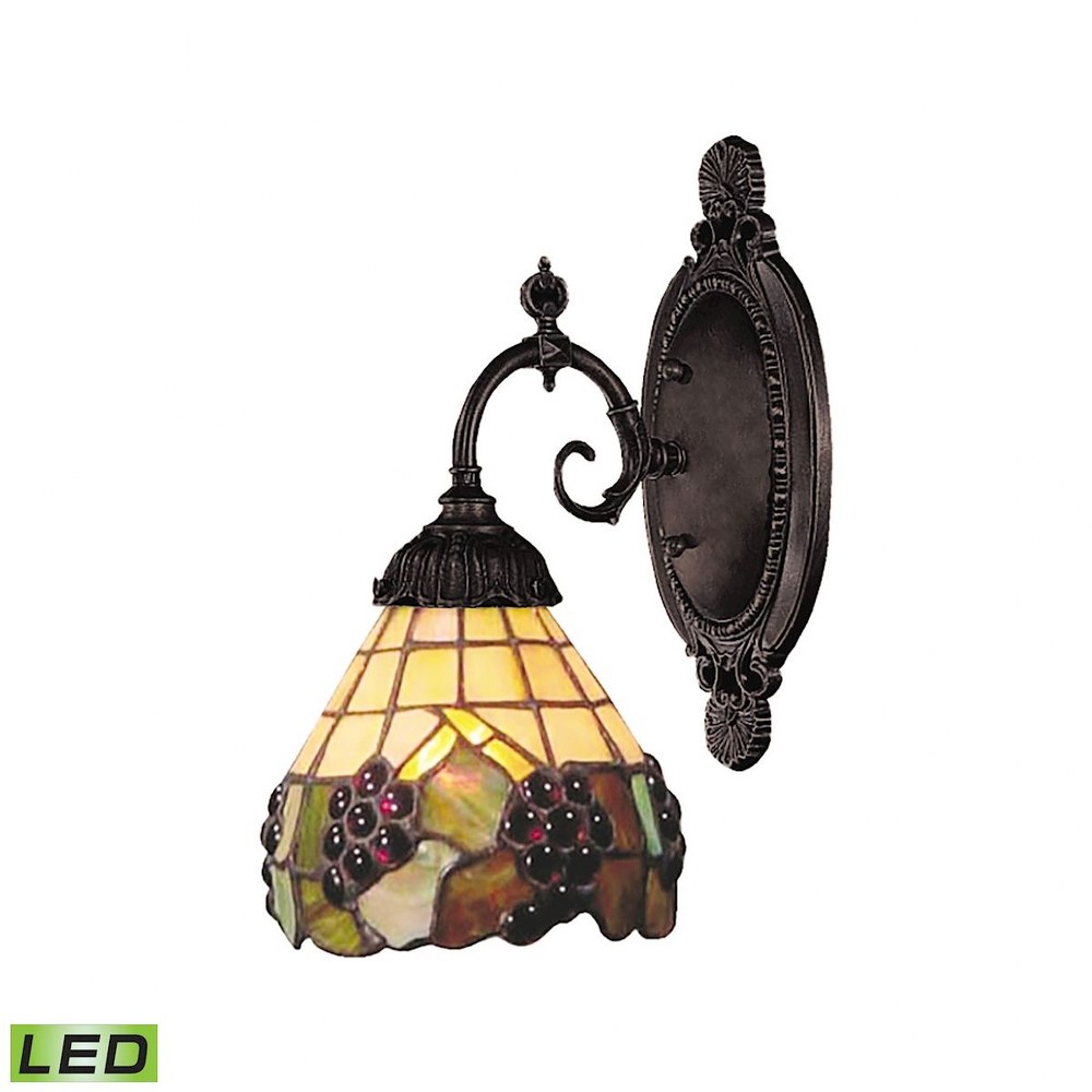 Elk Lighting-071-TB-07-LED-Mix- 9.5W 1 LED Wall Sconce in Traditional Style with Victorian and Vintage Charm inspirations - 10 Inches tall and 4.5 inches wide   Tiffany Bronze Finish with Tiffany Glas