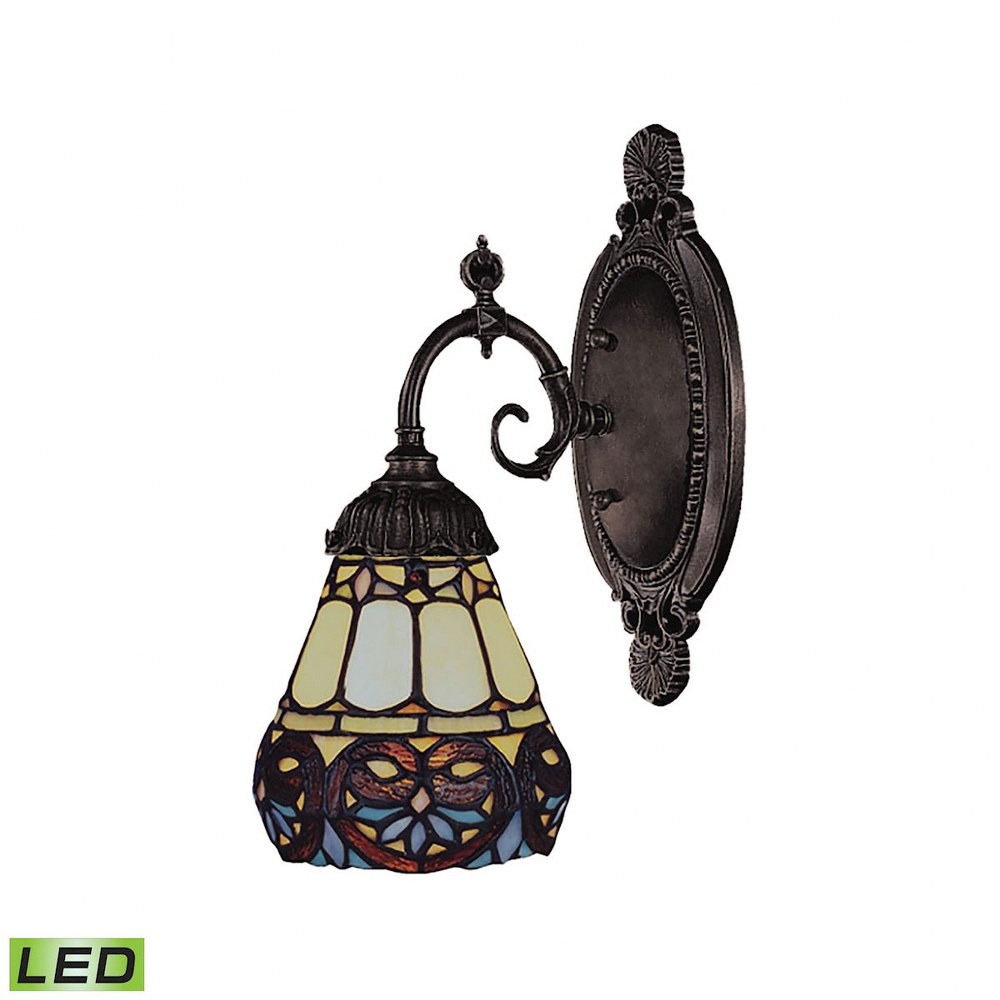 Elk Lighting-071-TB-21-LED-Mix- 9.5W 1 LED Wall Sconce in Traditional Style with Victorian and Vintage Charm inspirations - 10 Inches tall and 4.5 inches wide   Tiffany Bronze Finish with Tiffany Glas