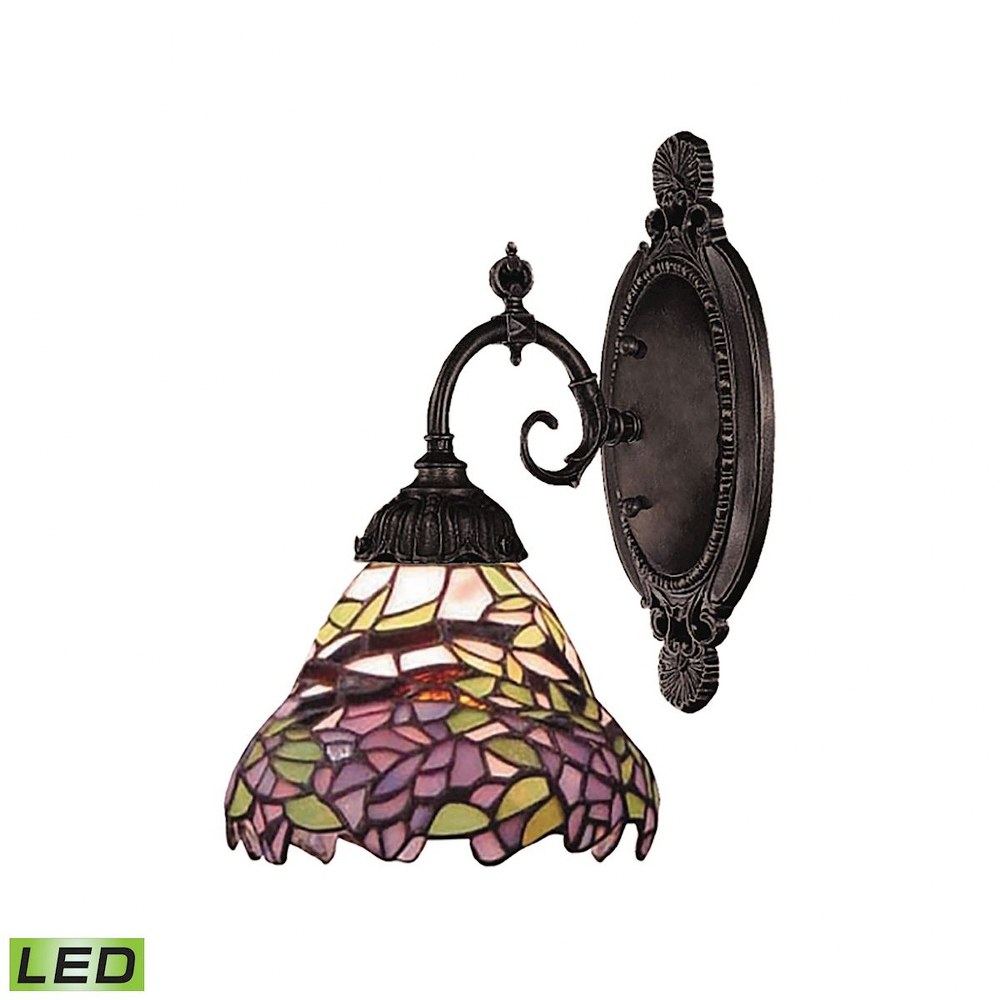 Elk Lighting-071-TB-28-LED-Mix- 9.5W 1 LED Wall Sconce in Traditional Style with Victorian and Vintage Charm inspirations - 10 Inches tall and 4.5 inches wide   Tiffany Bronze Finish with Tiffany Glas