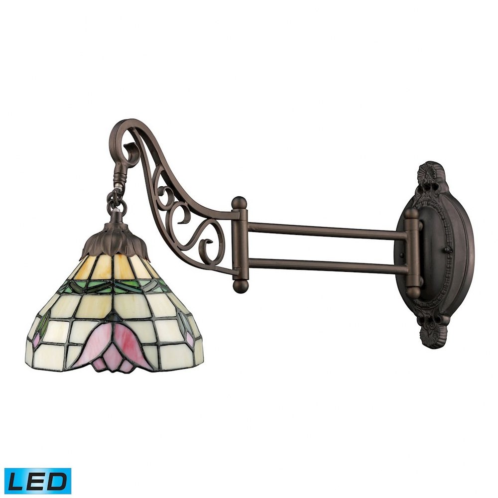 Elk Lighting-079-TB-09-LED-Mix- 9.5W 1 LED Swingarm Wall Sconce in Traditional Style with Victorian and Vintage Charm inspirations - 12 Inches tall and 7 inches wide   Tiffany Bronze Finish with Tiffa