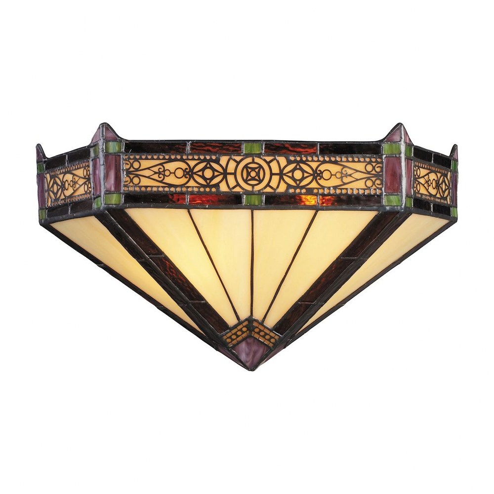 Elk Lighting-08030-AB-Filigree - 2 Light Wall Sconce in Traditional Style with Victorian and Mission inspirations - 7.5 Inches tall and 14 inches wide   Aged Bronze Finish with Tiffany Glass