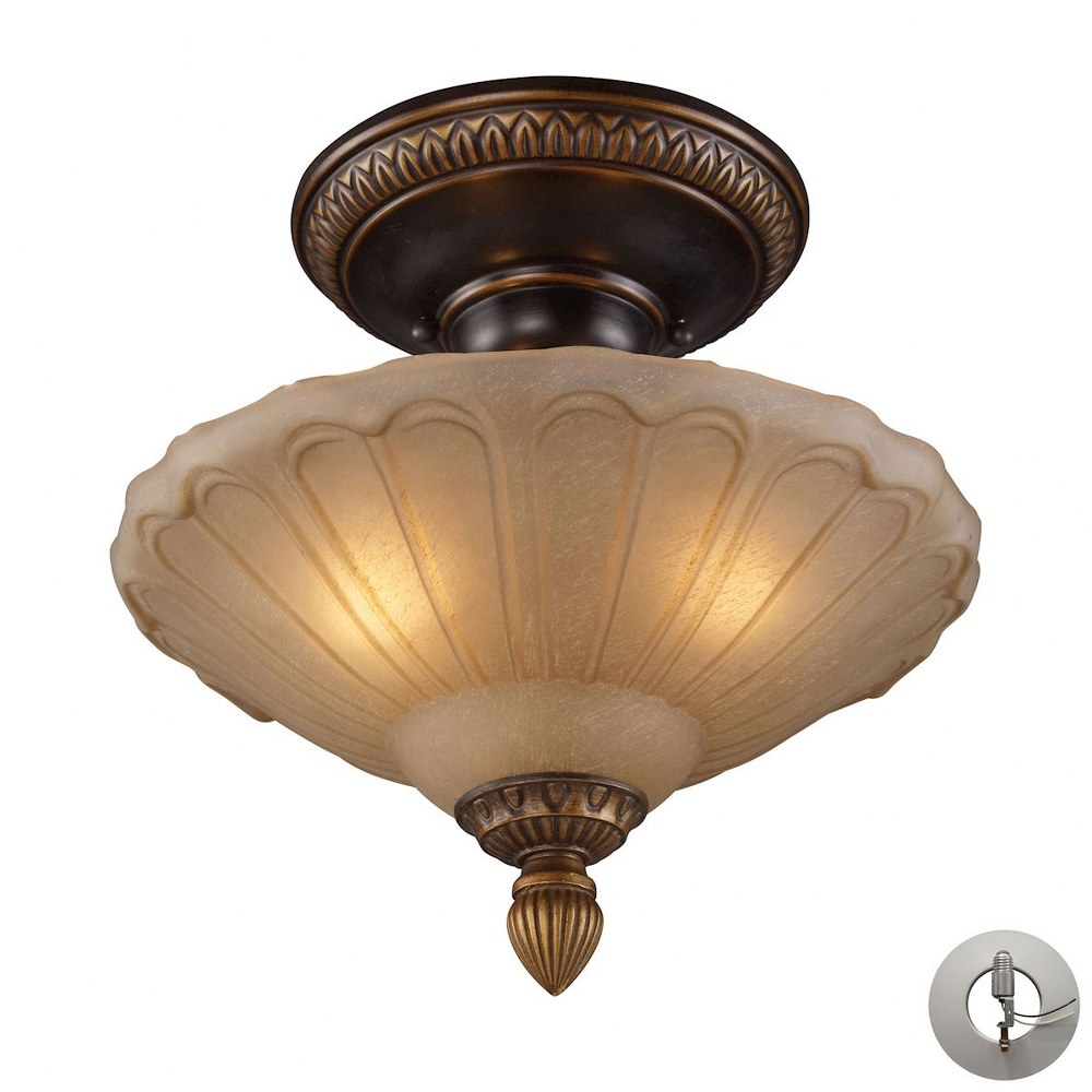 Elk Lighting-08092-AGB-LA-Restoration - 3 Light Semi-Flush Mount in Traditional Style with Victorian and Vintage Charm inspirations - 12 Inches tall and 12 inches wide   Golden Bronze Finish with Ambe